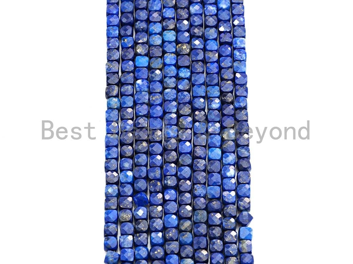 High Quality Natural Lapis Beads, 4mm Lapis Cube Faceted Beads, 16" Full strands, sku#U770