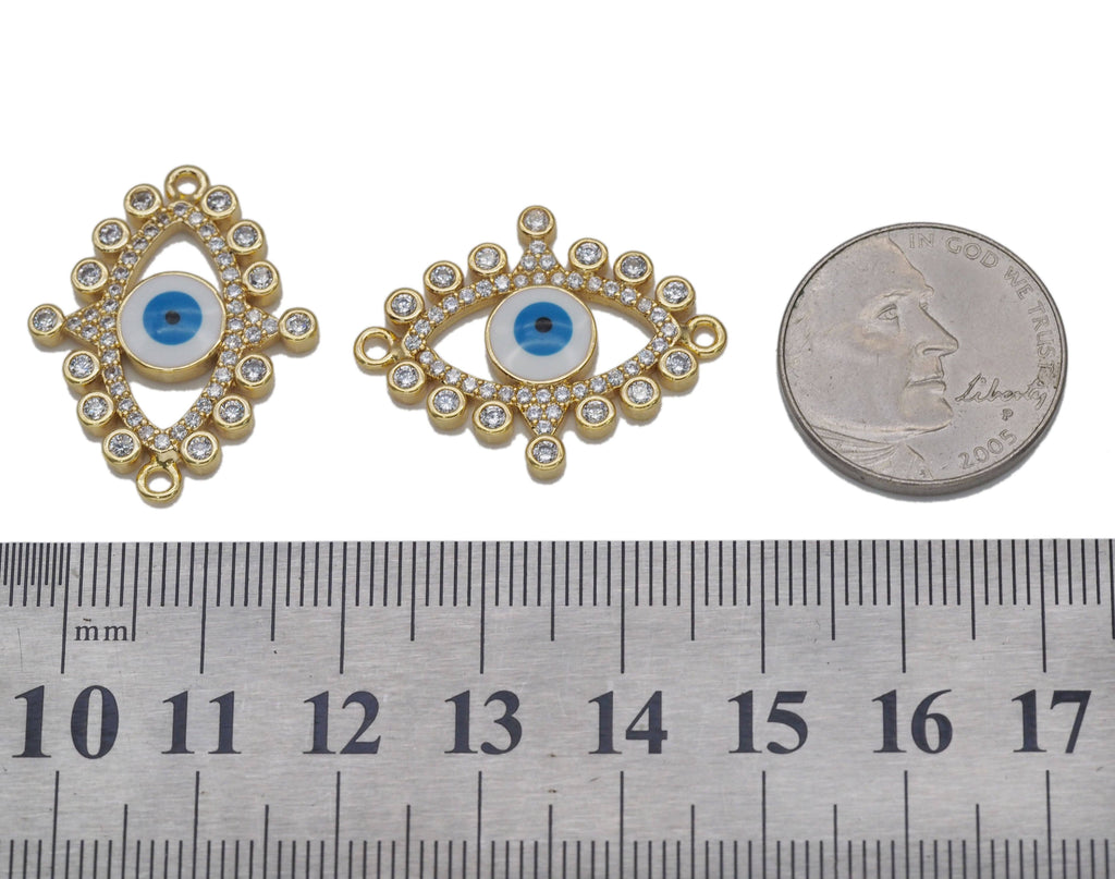 Gold CZ Enamel Evil Eye Connector, Sku#LD329