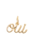 Cursive Oui (Yes) Charm in Shiny Gold