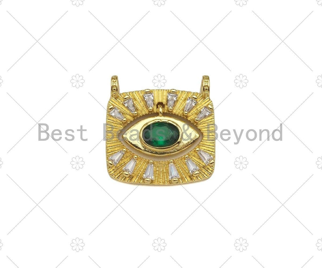 CZ Micro Pave Green Evil Eye On Square Shape Pendant,18K Gold Filled Evil Eye Charm, Necklace Bracelet Charm Pendant,21x21mm,Sku#Z1341