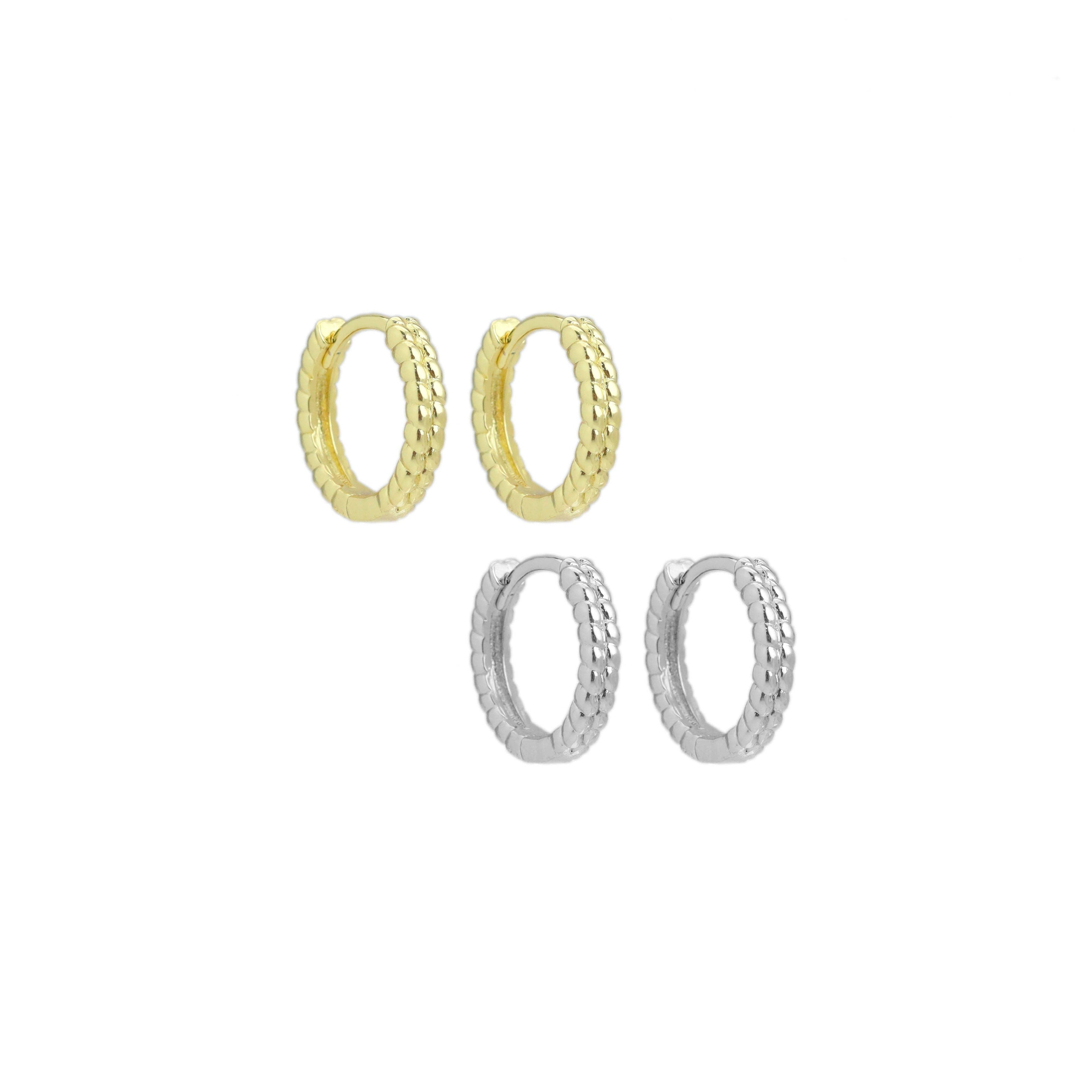 Gold Silver Wheat Patten Small Hoop Earrings, Sku#A292