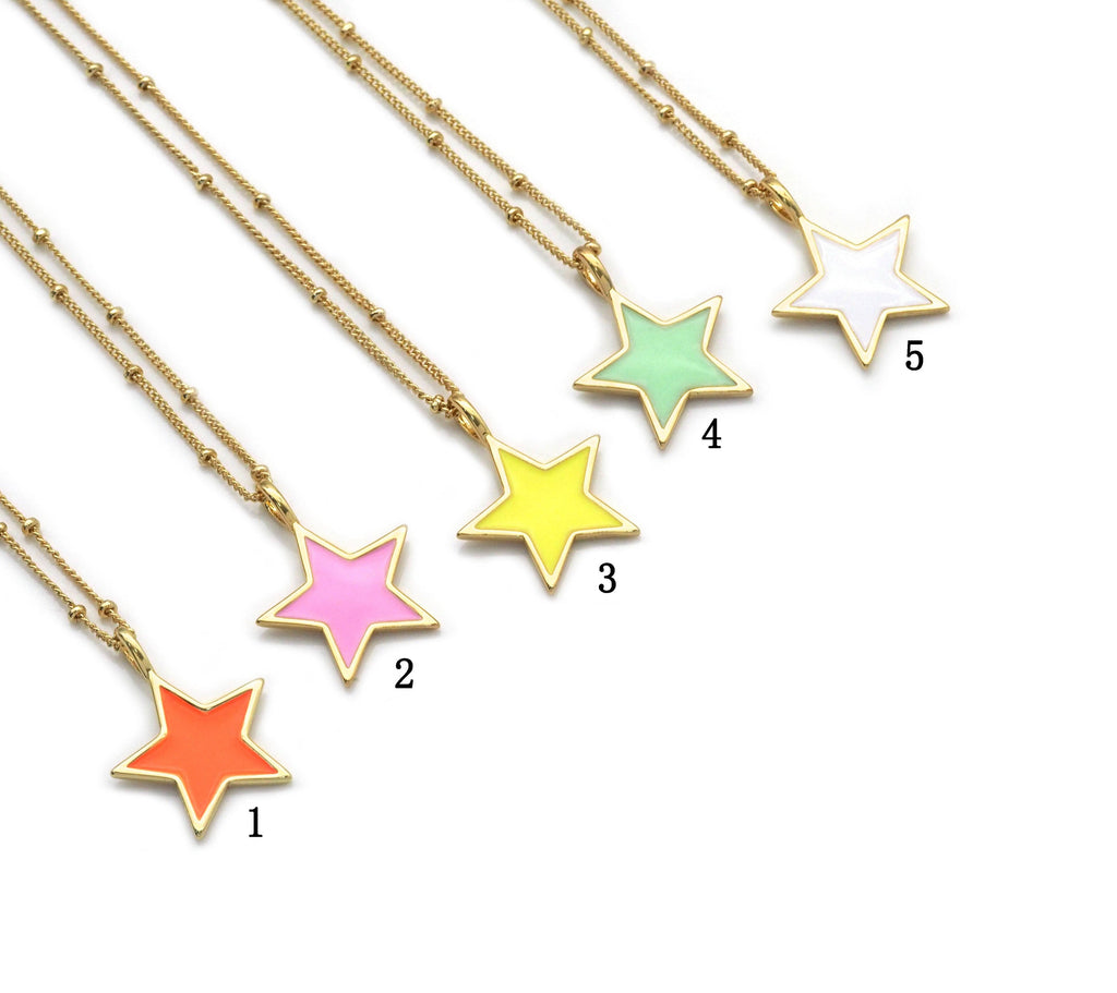 Dainty Chain Enamel Star Necklace,sku#EF241