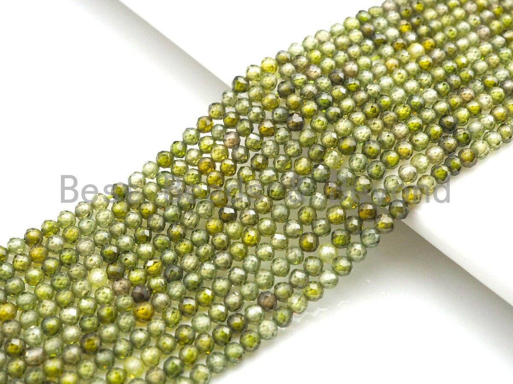 2mm/3mm/4mm High Quality Sparkly Cubic Zirconia Beads, Faceted Sparkly Olive Green Color beads, 15.5inch full strand, SKU#U914
