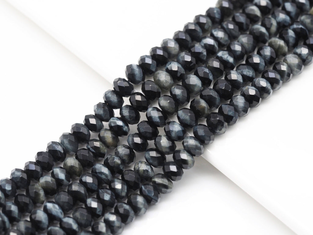 High Quality Dark Blue Faceted Rondelle Tiger Eye Beads, Sku#UA259