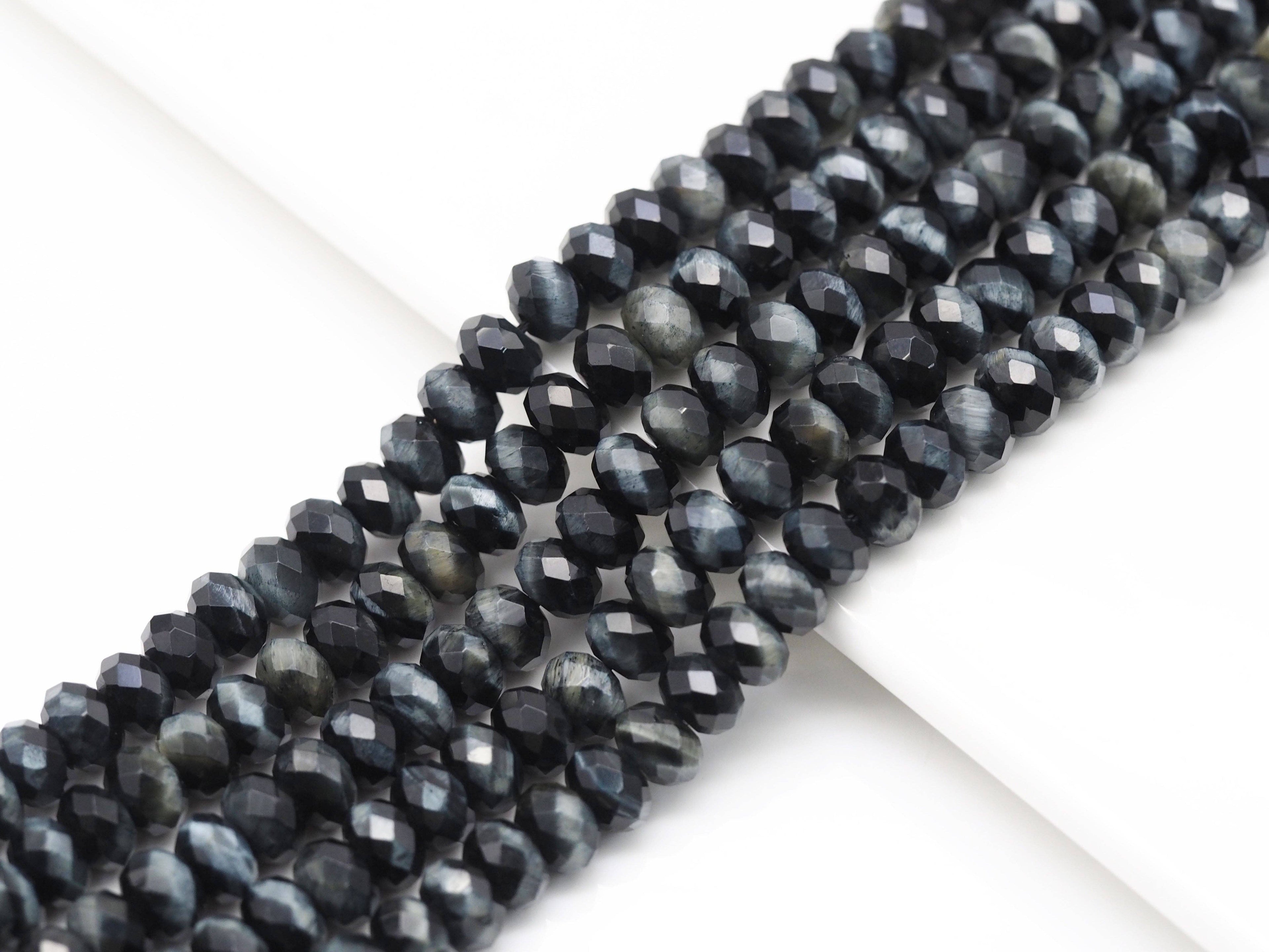 High Quality Dark Blue Faceted Rondelle Tiger Eye Beads, Sku#UA259