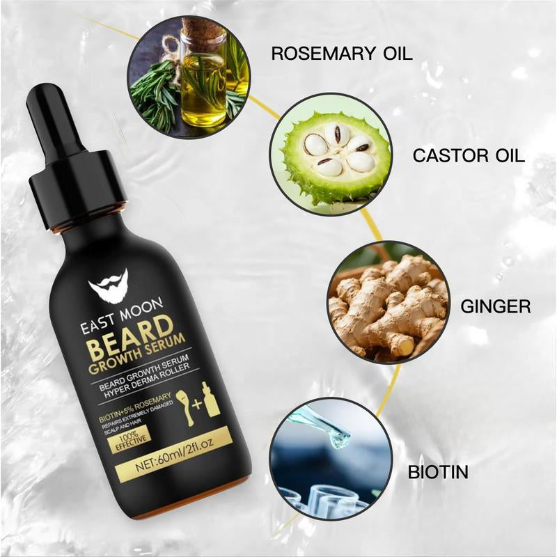 Beard Growth Serum & Derma Roller Kit, Beard Care Nutritional Oil, Making Beards Thicker and More Shiny, Daily Beard Care Products for Men