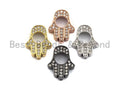 CZ Micro Pave Hollow out Hamsa Hand Beads, Cubic Zirconia Spacer Beads, Men's Women's Jewelry Beads Findings,18x14mm, sku#Z395