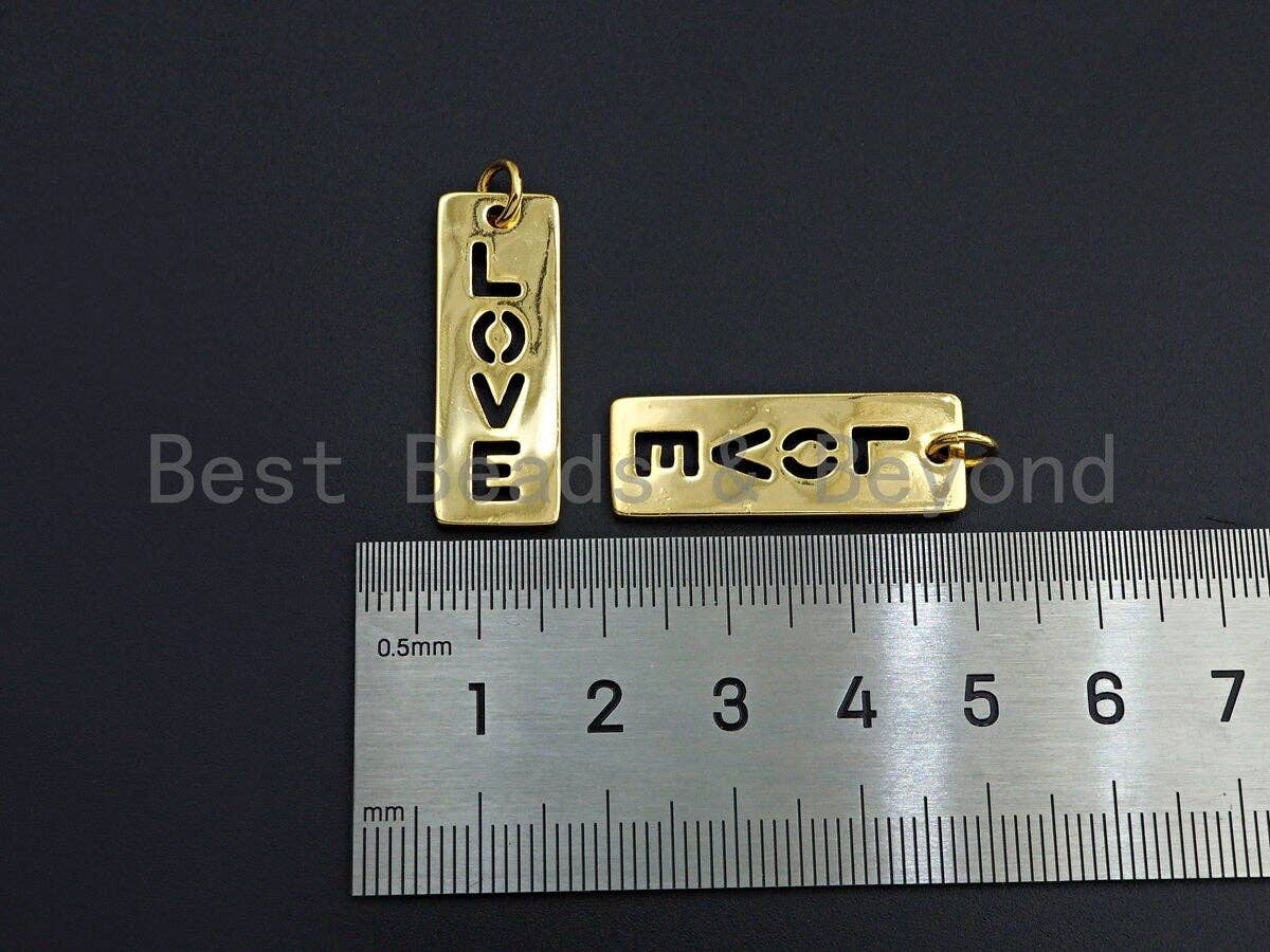 Hollow Out LOVE Bar Pendant, Rectangle Cubic Zirconia Pendant, DIY Mother's Day Gift, 9x25mm, Sku#Z1138