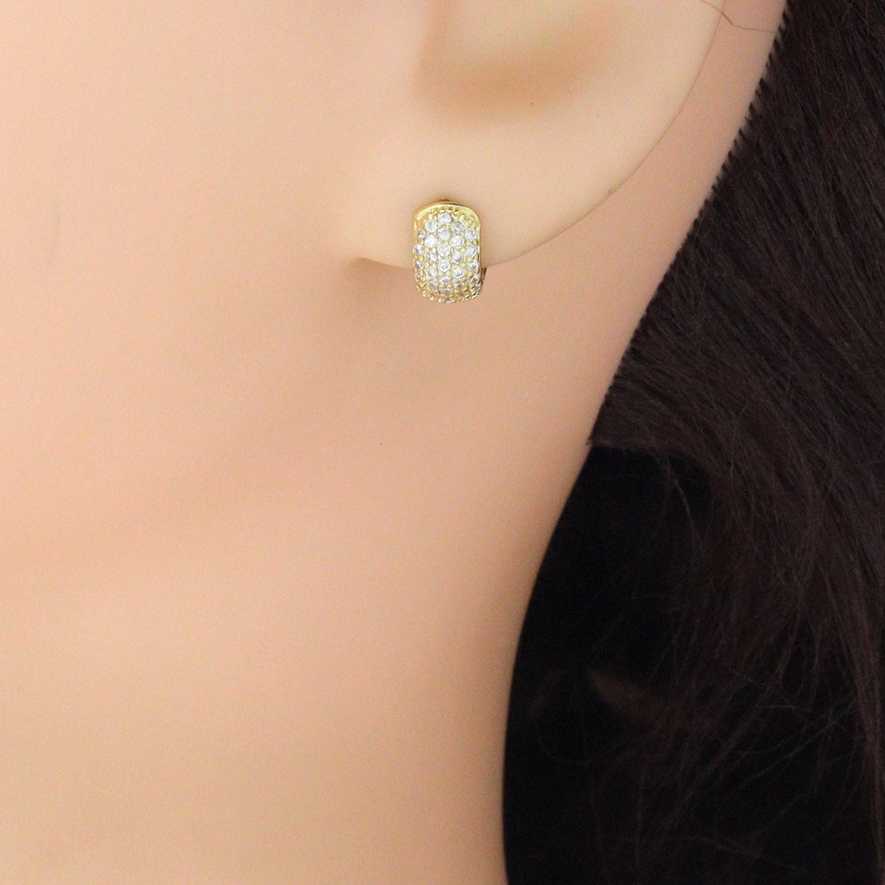 Gold Silver CZ Round Hoop Earrings, Sku#A475