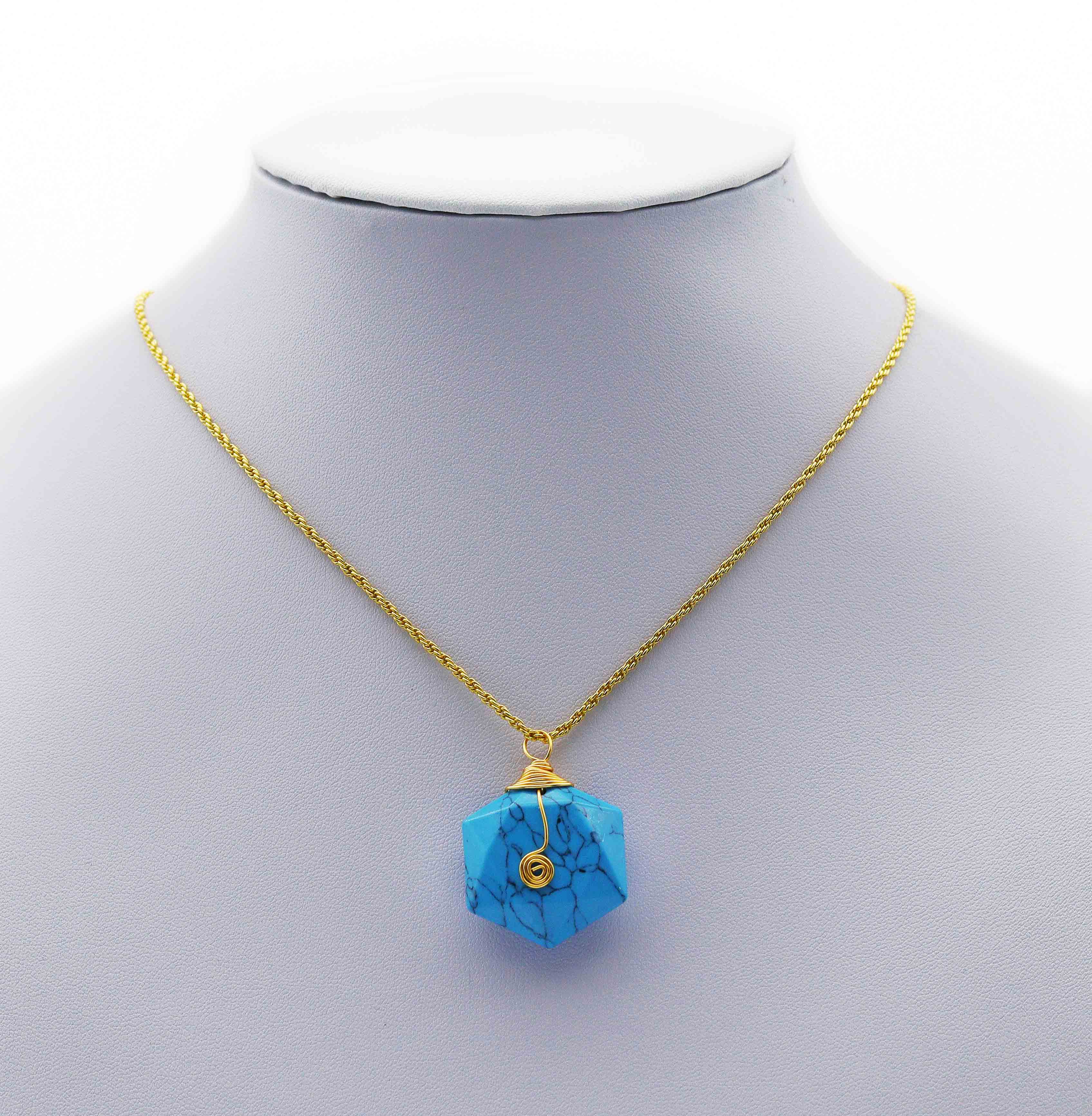 Gold Hexagon Gemstone Pendant, Sku#LY04