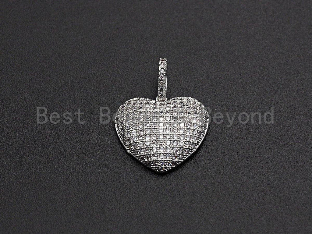 Clear CZ Micro Pave Heart Pendant/Charm, Bracelet Necklace Cubic Zirconia  Heart Pendant Charm, 18x17mm,sku#Z478