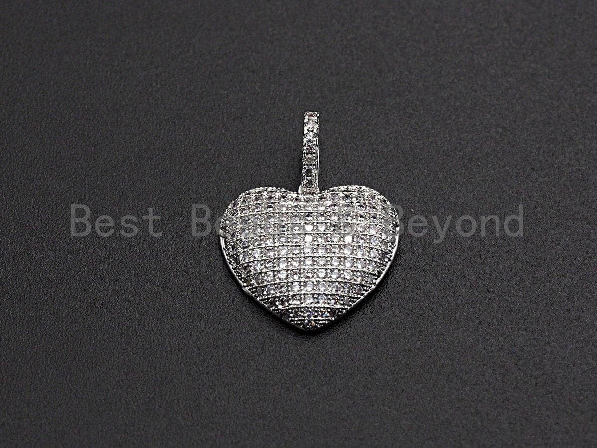 Clear CZ Micro Pave Heart Pendant/Charm, Bracelet Necklace Cubic Zirconia  Heart Pendant Charm, 18x17mm,sku#Z478