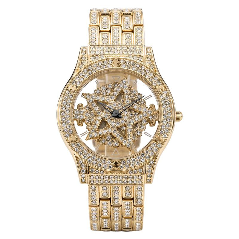 Luxury Watches for Ladies and Gentlemen Luxury round Dial Diamond-Encrusted with Rotating Star Design Quartz Watch - Fashionable Sparkling & Versatile Timeless Classic Design with Adjustment Tool Birthday Gifts