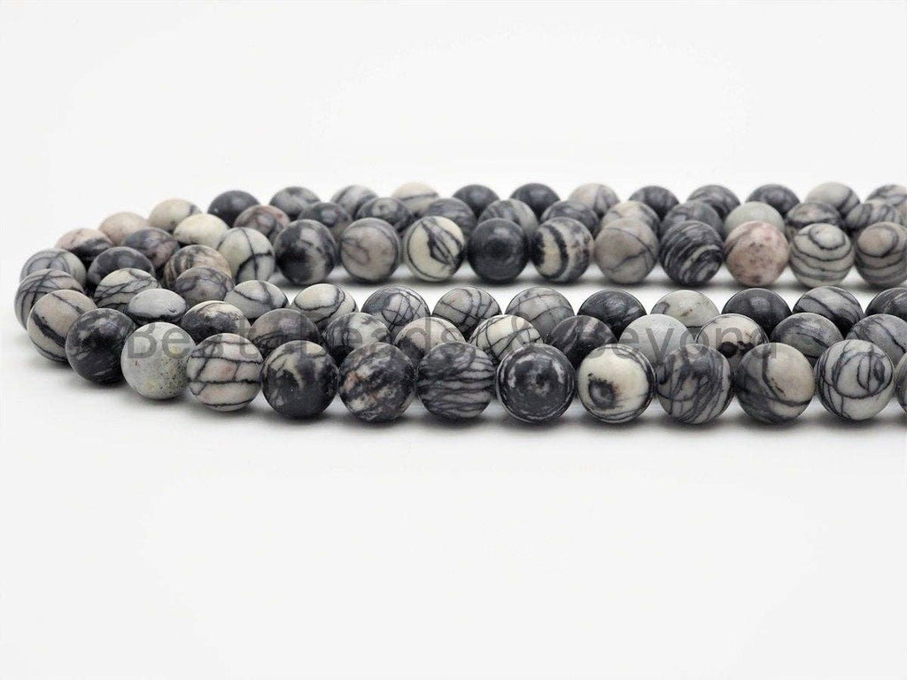 Quality Natural Web Jasper Smooth Round Beads, Black silk Gemstone Beads,15.5" Full Strand,SKU#U395