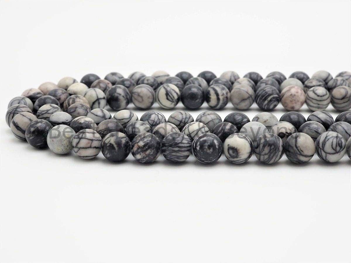 Quality Natural Web Jasper Smooth Round Beads, Black silk Gemstone Beads,15.5" Full Strand,SKU#U395