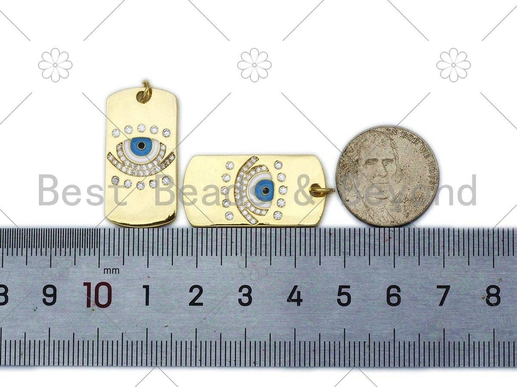 CZ Micro Pave Turquoise Blue Evil Eye Dog tag charm,18K Gold Filled Evil Eye Charm,Sku#L581