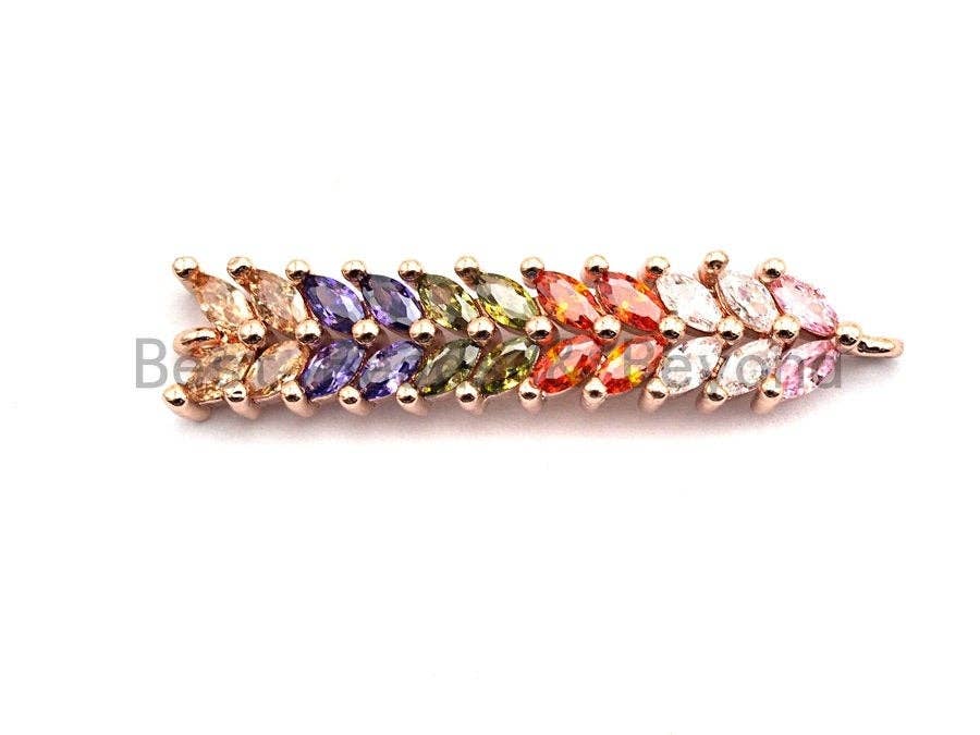 Rainbow CZ Micro Pave Ear Of Wheat Shape Connector for Bracelet/Necklace, Cz Space Connector, Jewelry Findings,9x43mm,sku#E476C