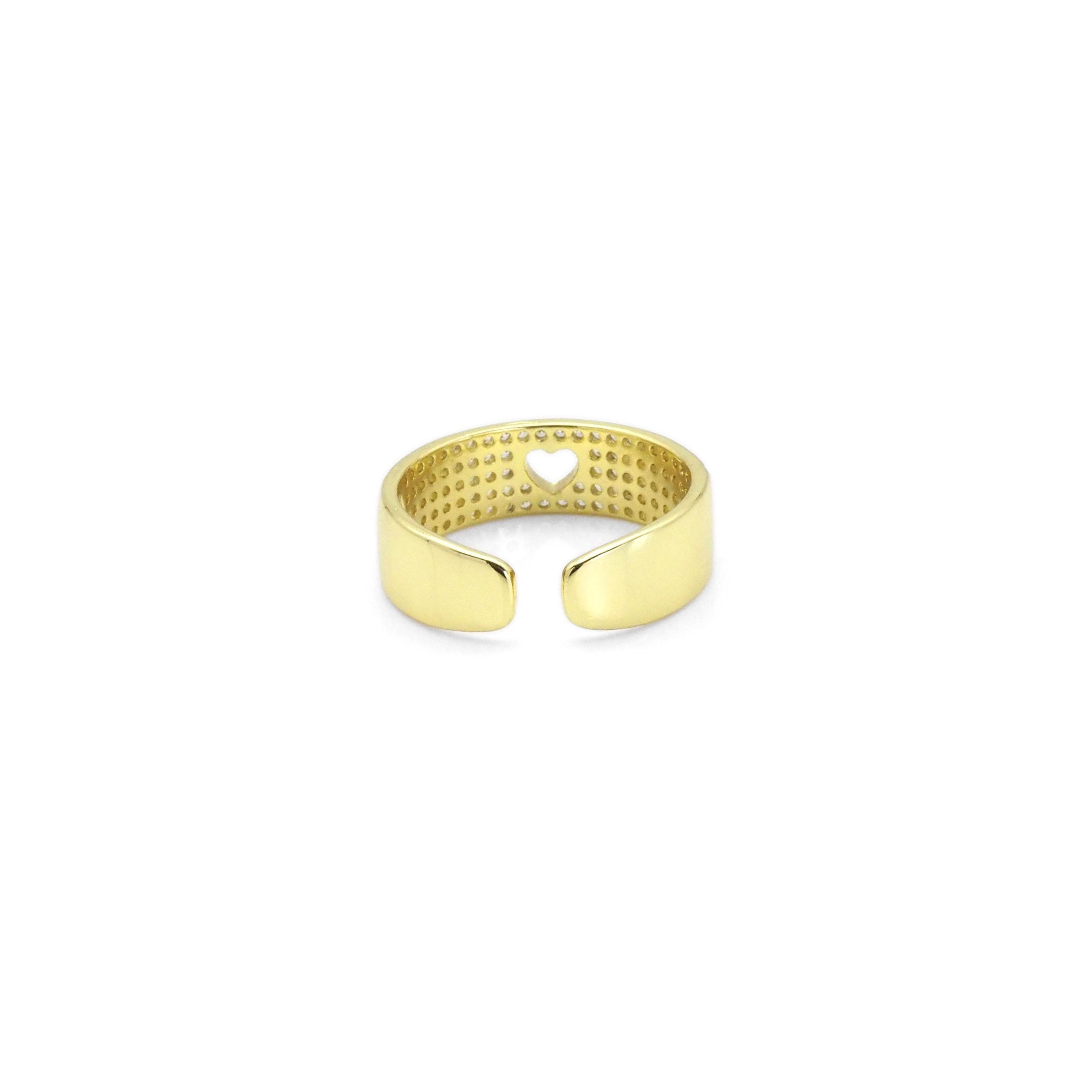 Gold Clear CZ Thin Band with Hollow out Heart Adjustable Ring, Sku#Y815