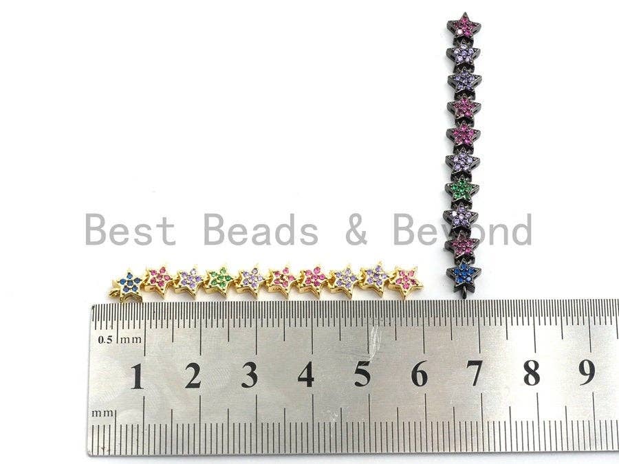 Colorful CZ Micro Pave Five Star Connector/Pendant for bracelet/necklace, Long Spacer Connector/Link/Pendant, 6x58mm, sku#E454C