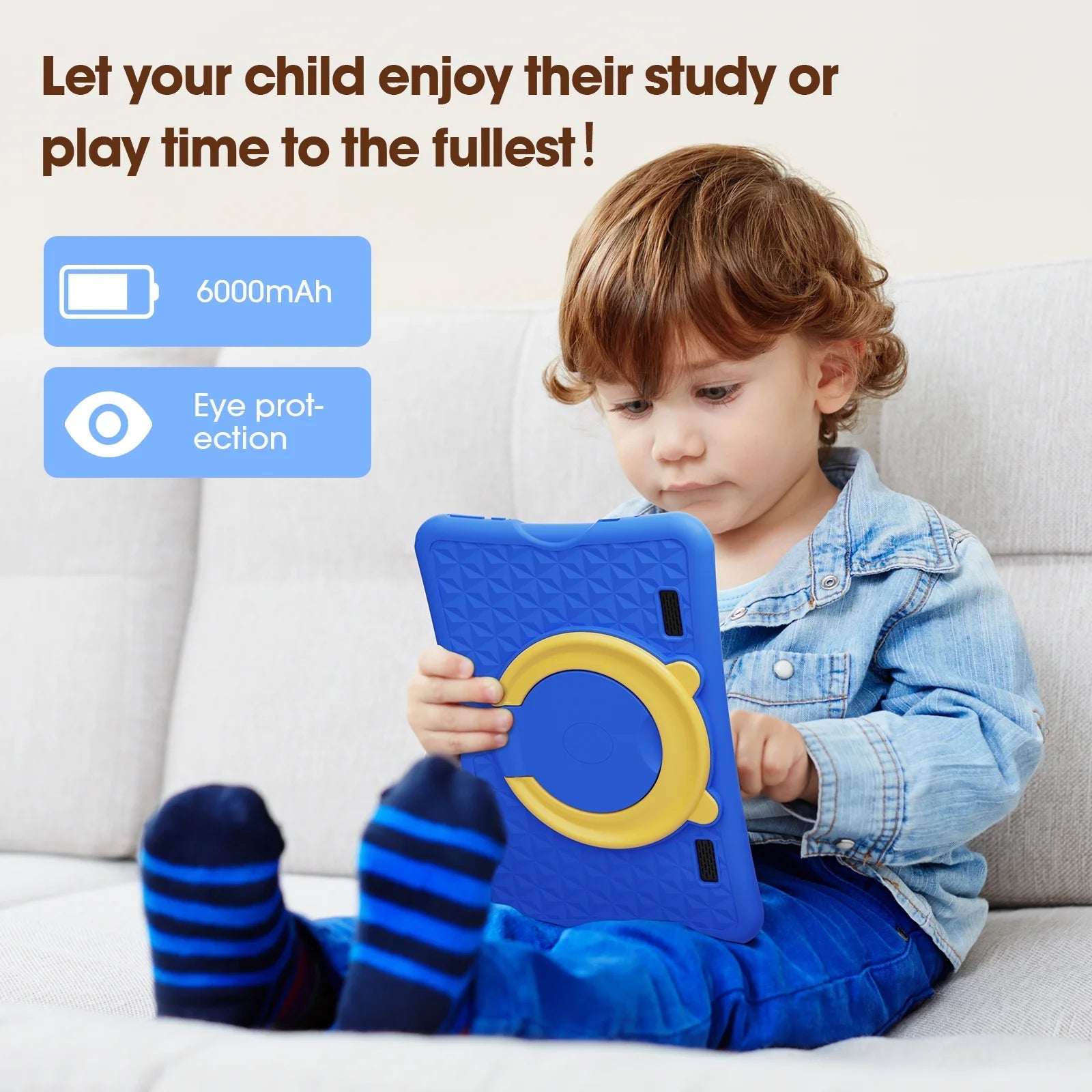 10.1 Inch Android 15 Kids Tablets 2025,6GB RAM + 64GB Rom,Parent Control Kids Education Children Tablet with Wifi,Kid-Proof Case,Blue