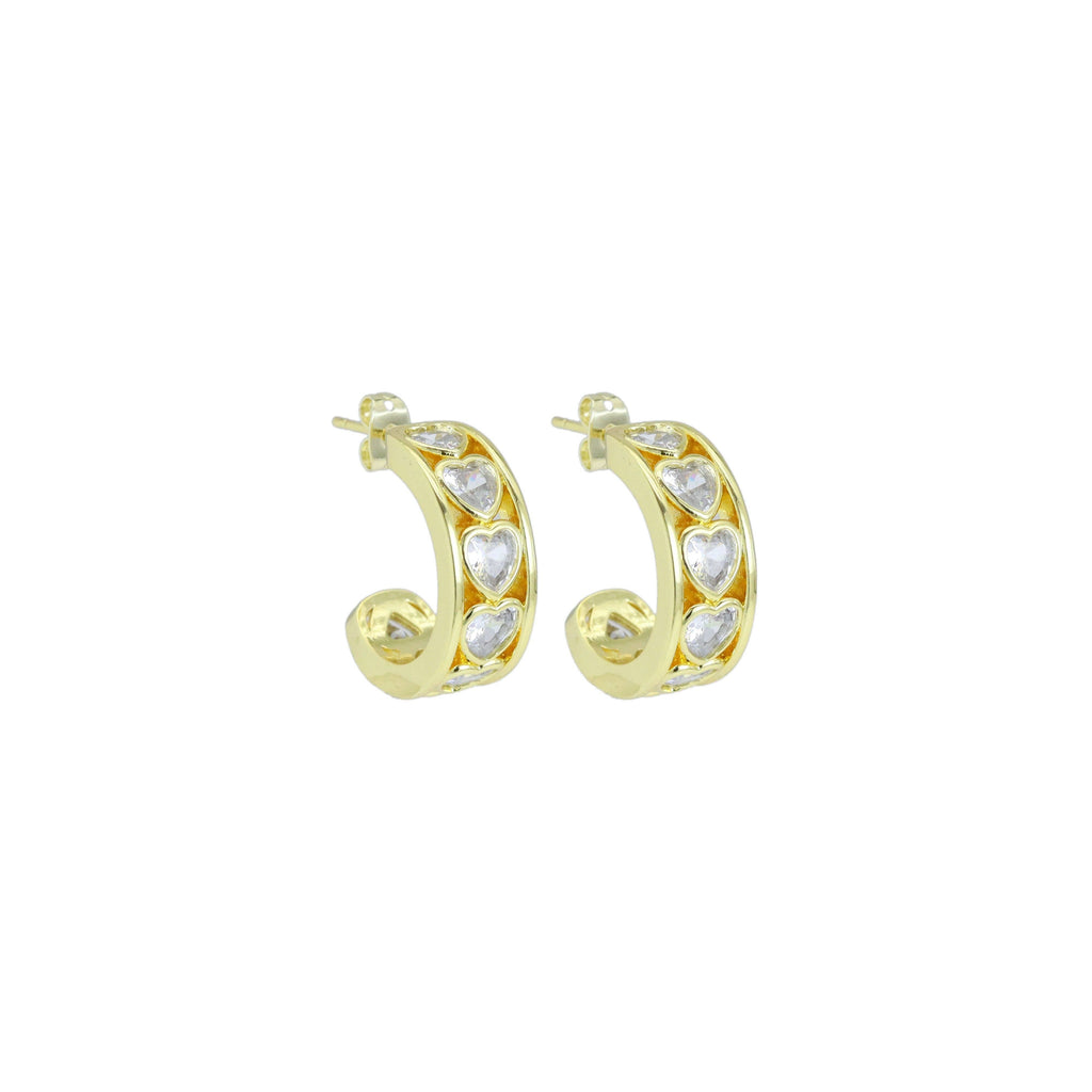 Clear Heart CZ heart Thick Hoop Earrings, Sku#LX671