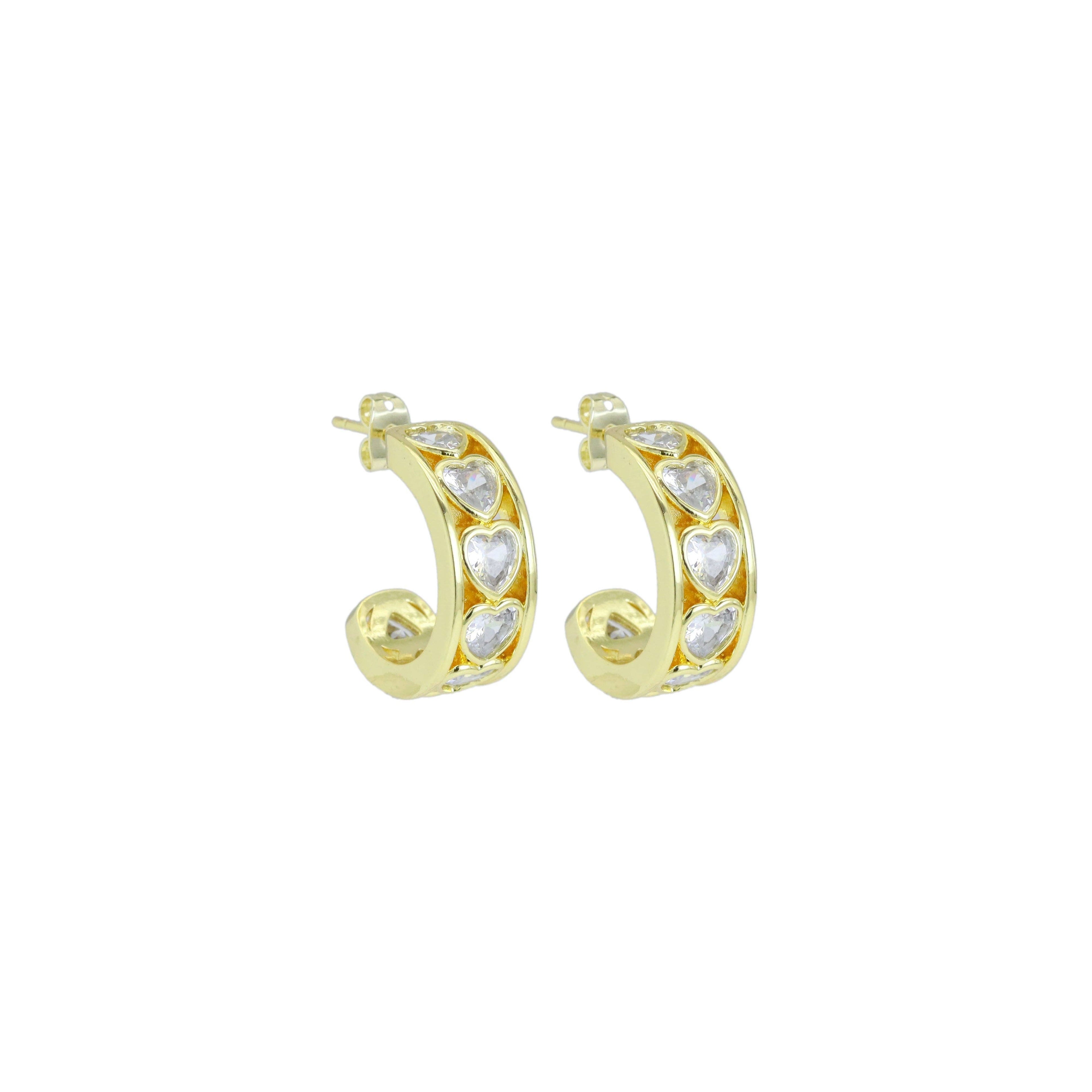 Clear Heart CZ heart Thick Hoop Earrings, Sku#LX671