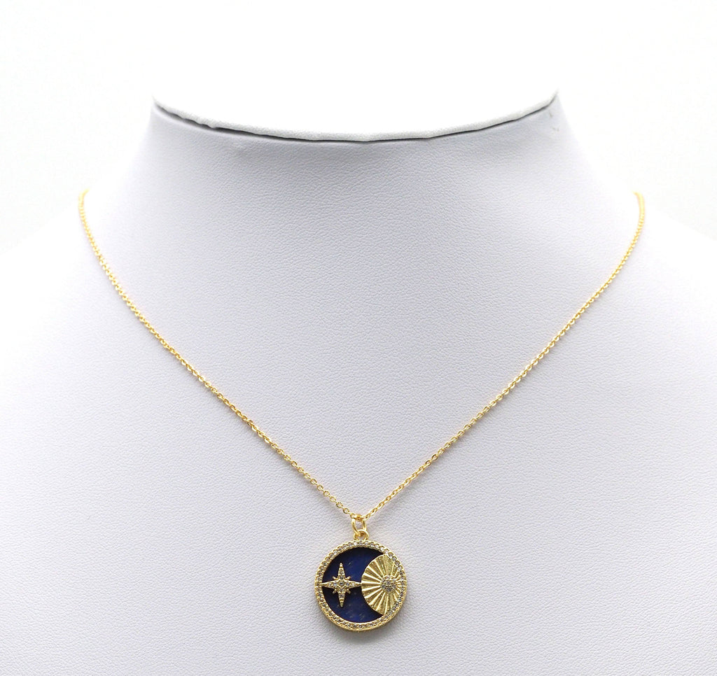 Gold North Star Moon on Lapis Charm, Sku#L706