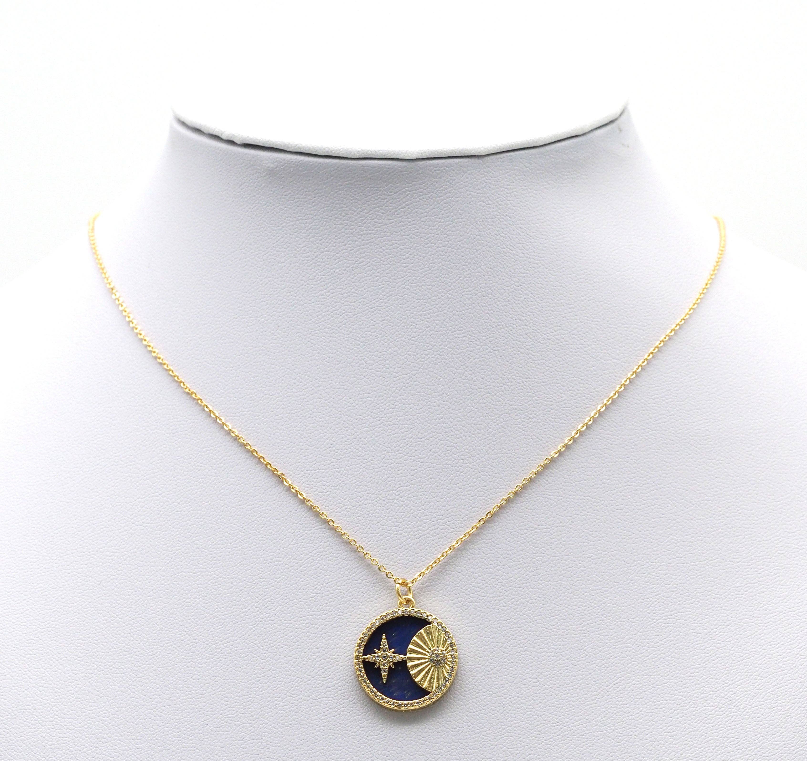 Gold North Star Moon on Lapis Charm, Sku#L706