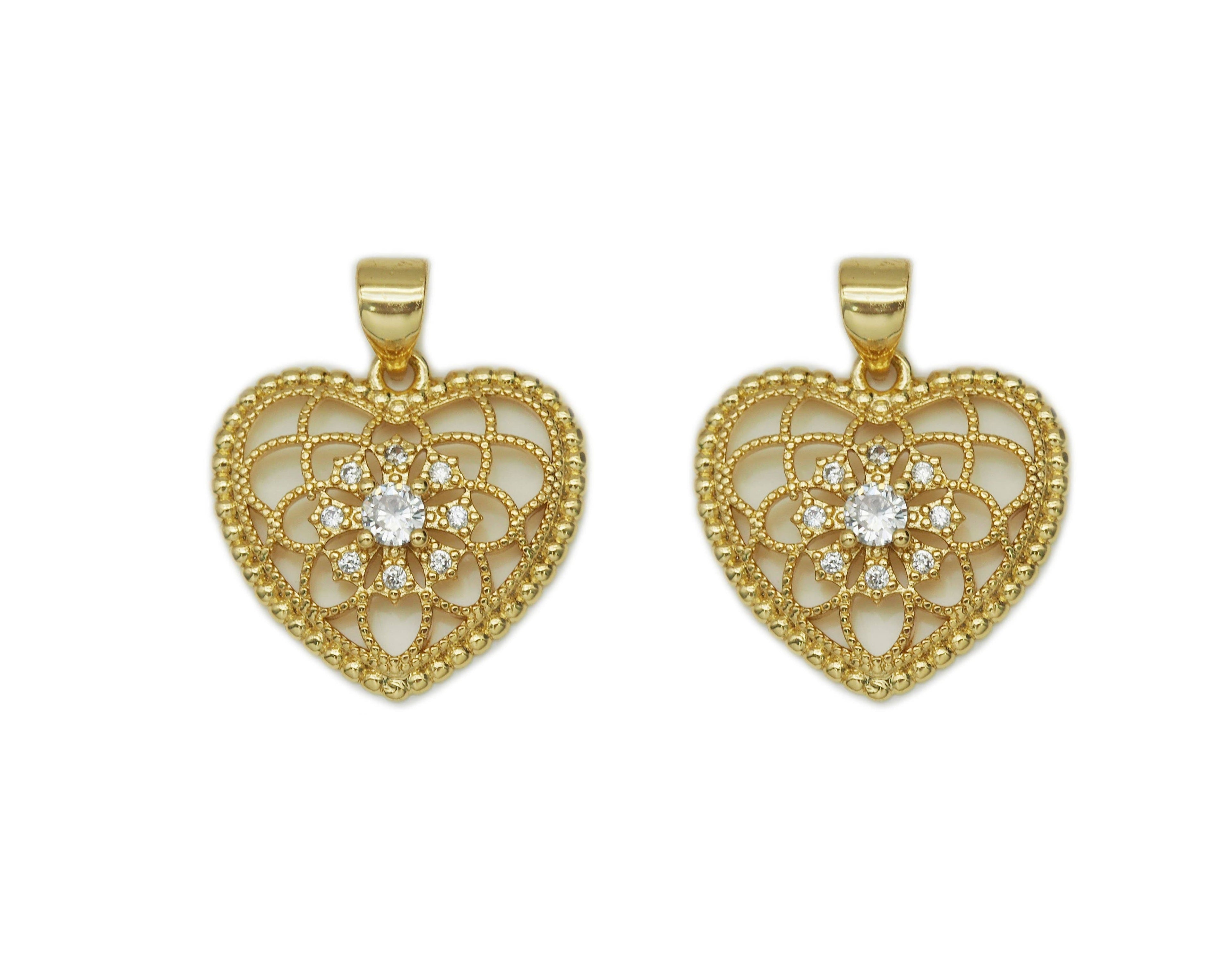 CZ Filigree Heart Charm, Sku#LK606