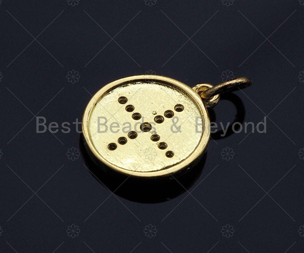 18K Gold Finish Dainty Star Coin Charm, Cross Gold Coin Charm, Star disc Pendant, 12mm, sku#Z1137