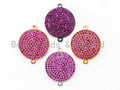 CZ Micro Pave Fuchsia Round Disc Connector,16x19mm, SKU#A45c