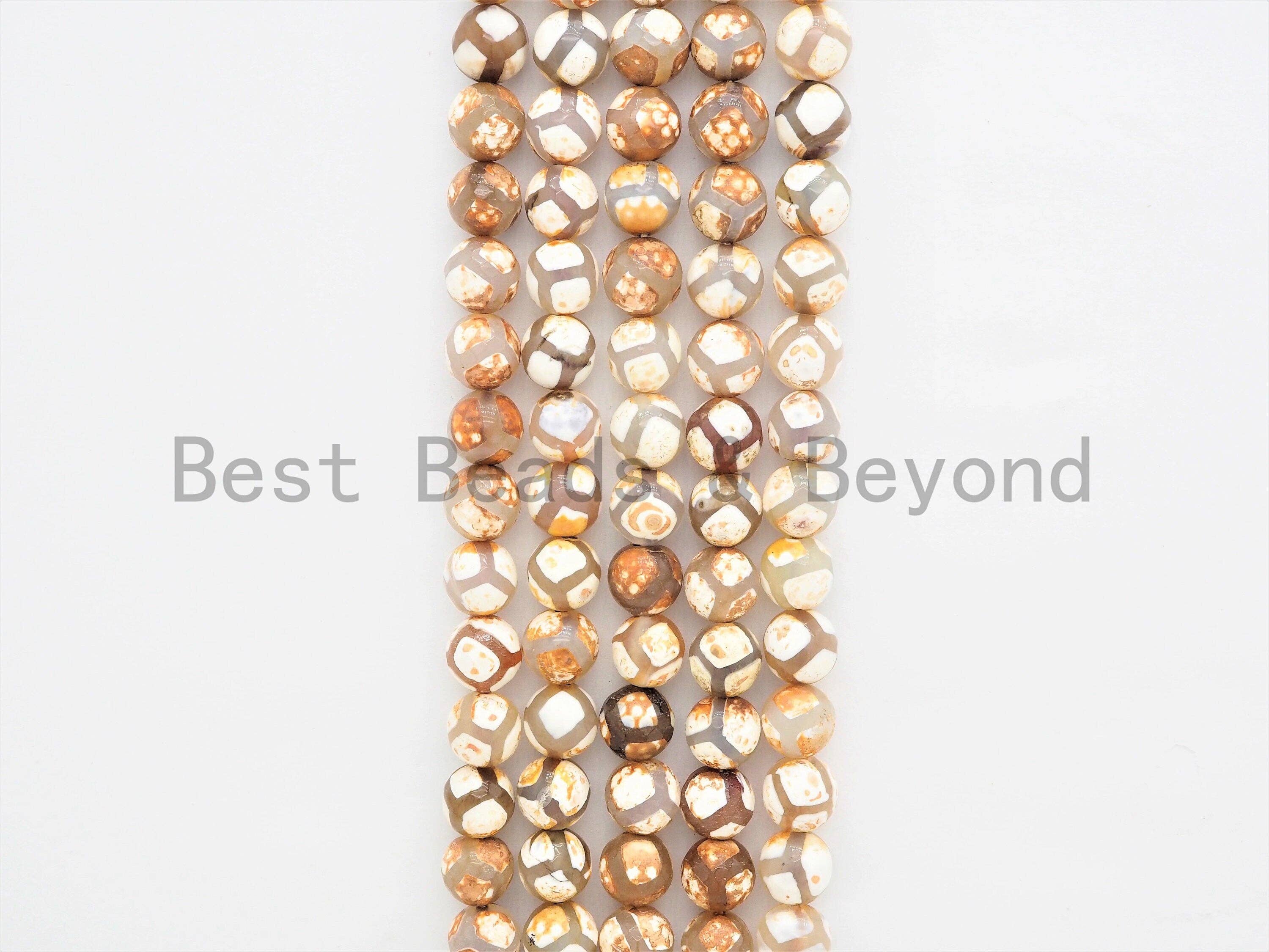 Quality DZI Brown Cream White Agate beads, Round with Football line Tibetan Agate Beads, 6mm/8mm/10mm/12mm Agate,15.5inch strand, SKU#U407