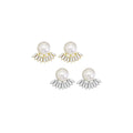 Gold Silver Pearl Baguette CZ Stud Earrings, Sku#LD476