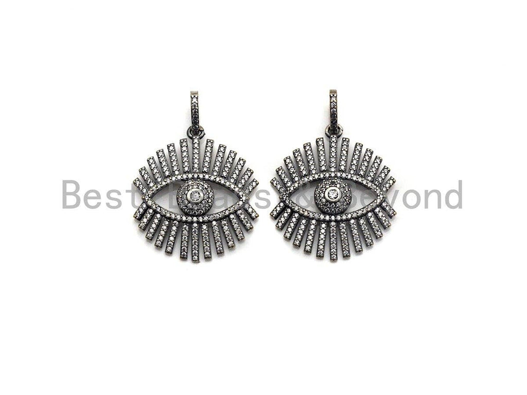 CZ Micro Pave Sparkly Eyelash Shape Pendant, Antique Silver Tone, Cubic Zirconia Pave Pendant, 27x30mm,sku#X131
