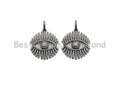 CZ Micro Pave Sparkly Eyelash Shape Pendant, Antique Silver Tone, Cubic Zirconia Pave Pendant, 27x30mm,sku#X131
