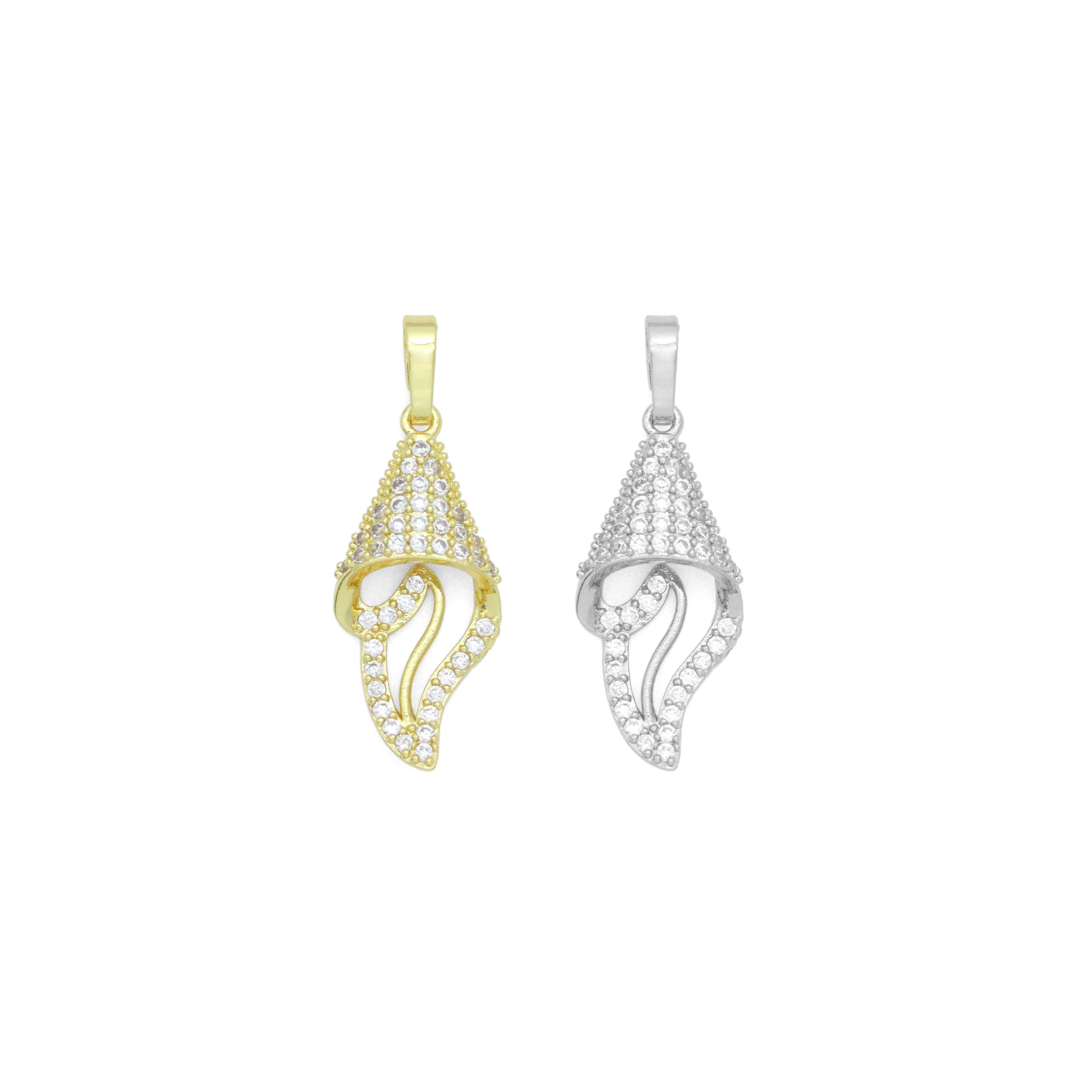 CZ Gold Silver Snail Flower Shape Charm Pendant, Sku#A462