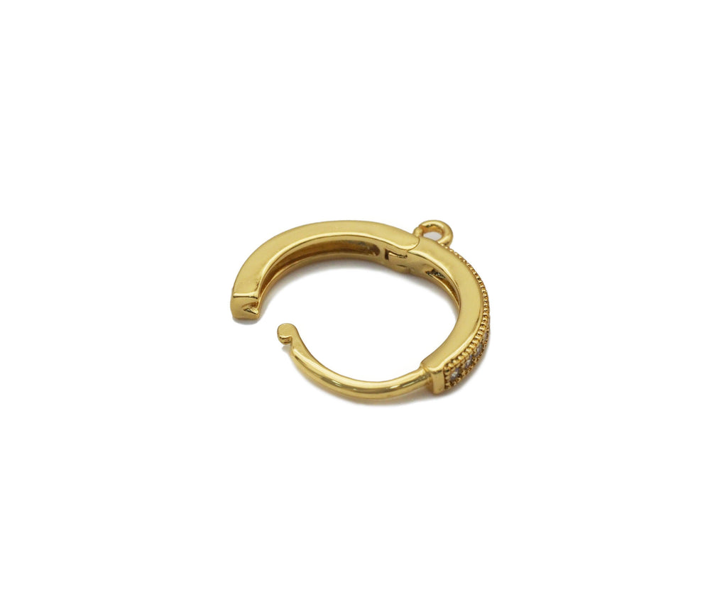 CZ Round Gold Silver Black Hoop Earrings, Sku#Y766