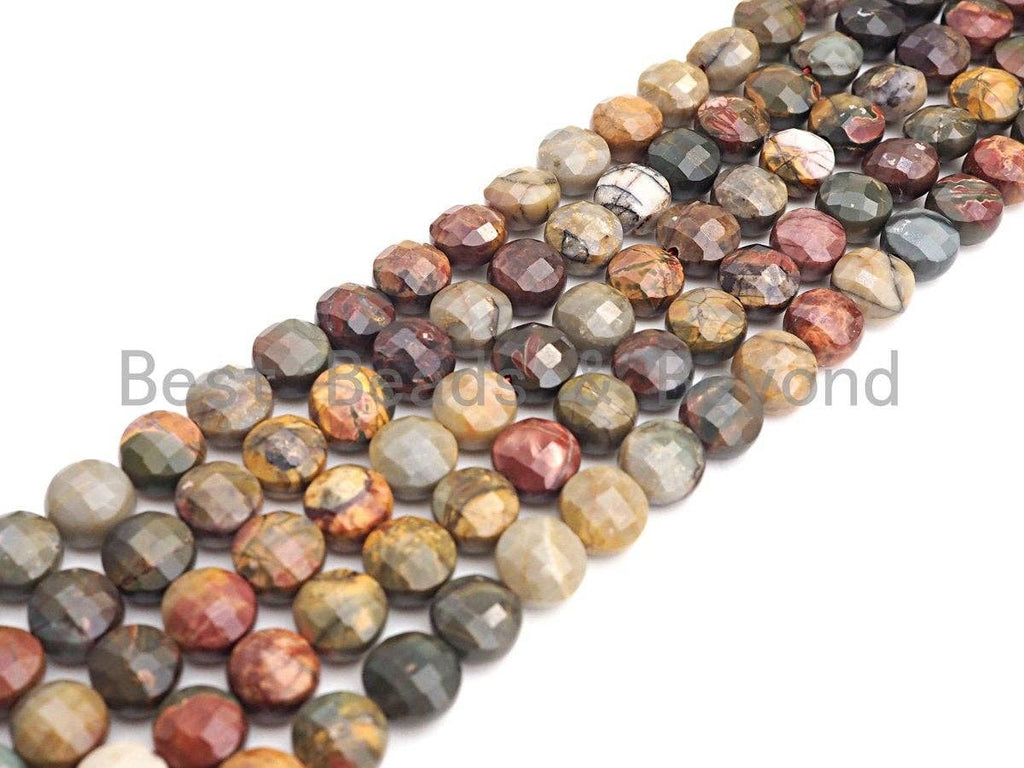 Double Sided Turtle Shell Cut Natural Picasso Jasper Coin Shape beads, 6mm/8mm/10mm Picasso Jasper Beads, 15.5" Full strand, Sku#UA24