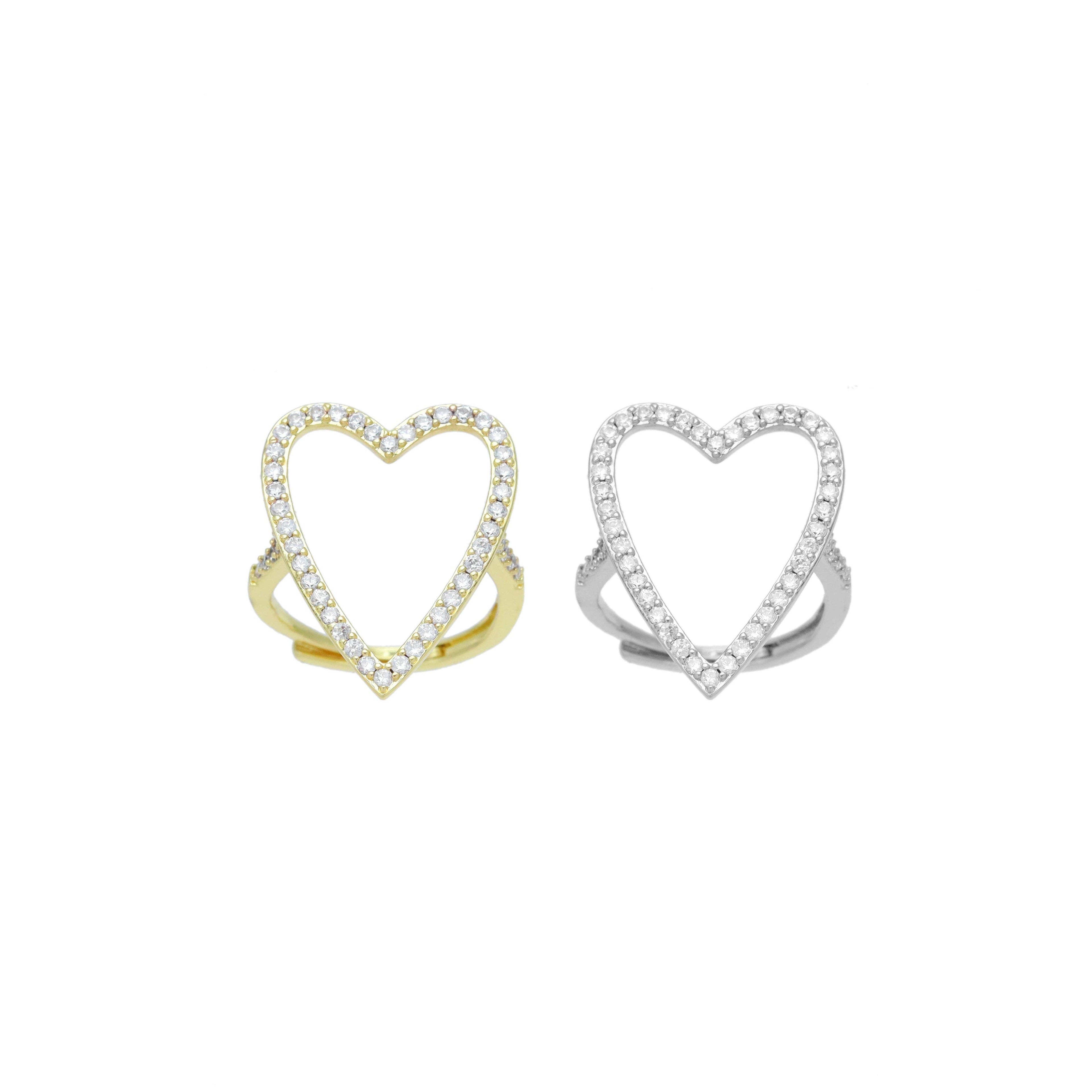 Clear CZ Open Heart Statement Adjustable Ring, Sku#A338