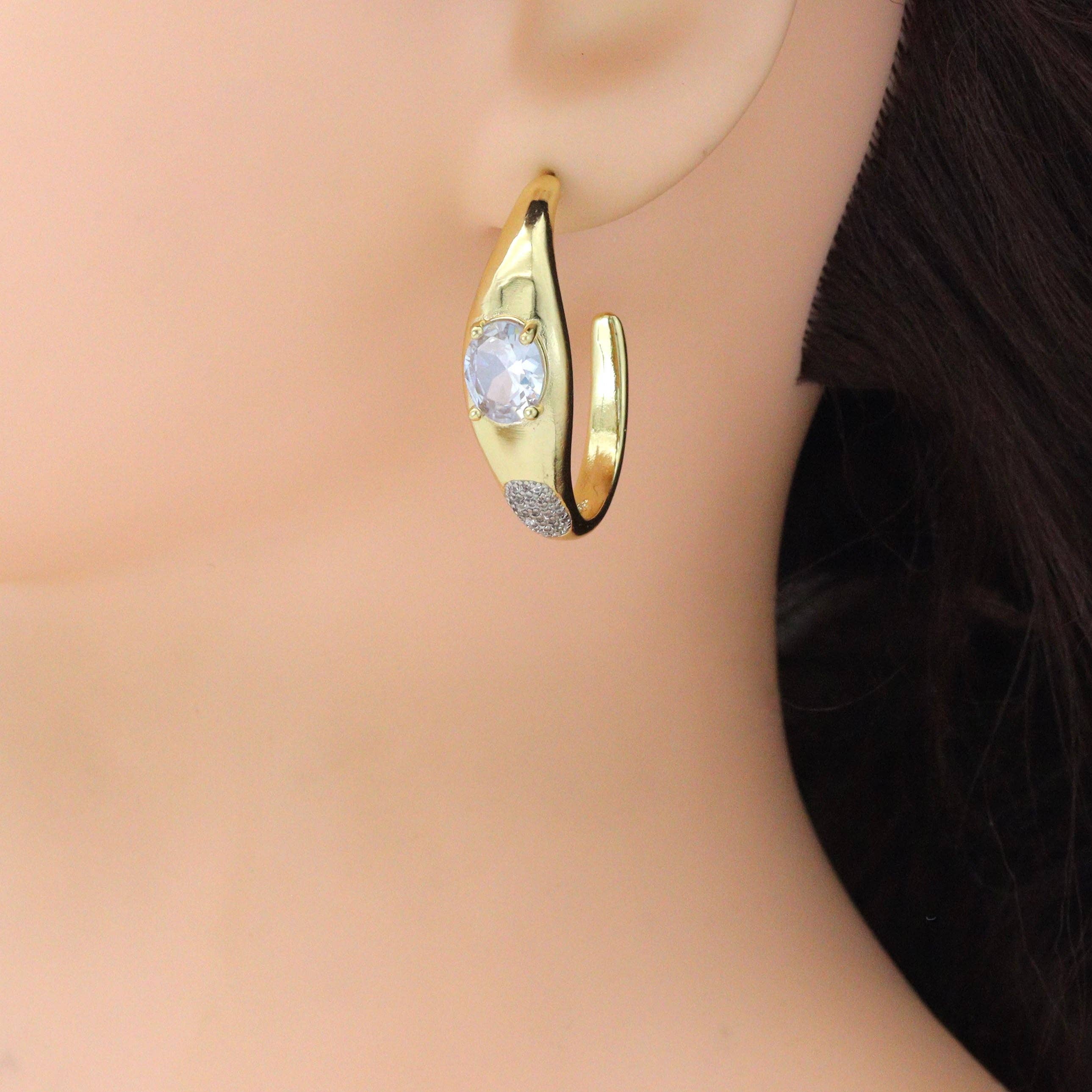 Large oval diamond hoop Earrings with , Sku#LX837