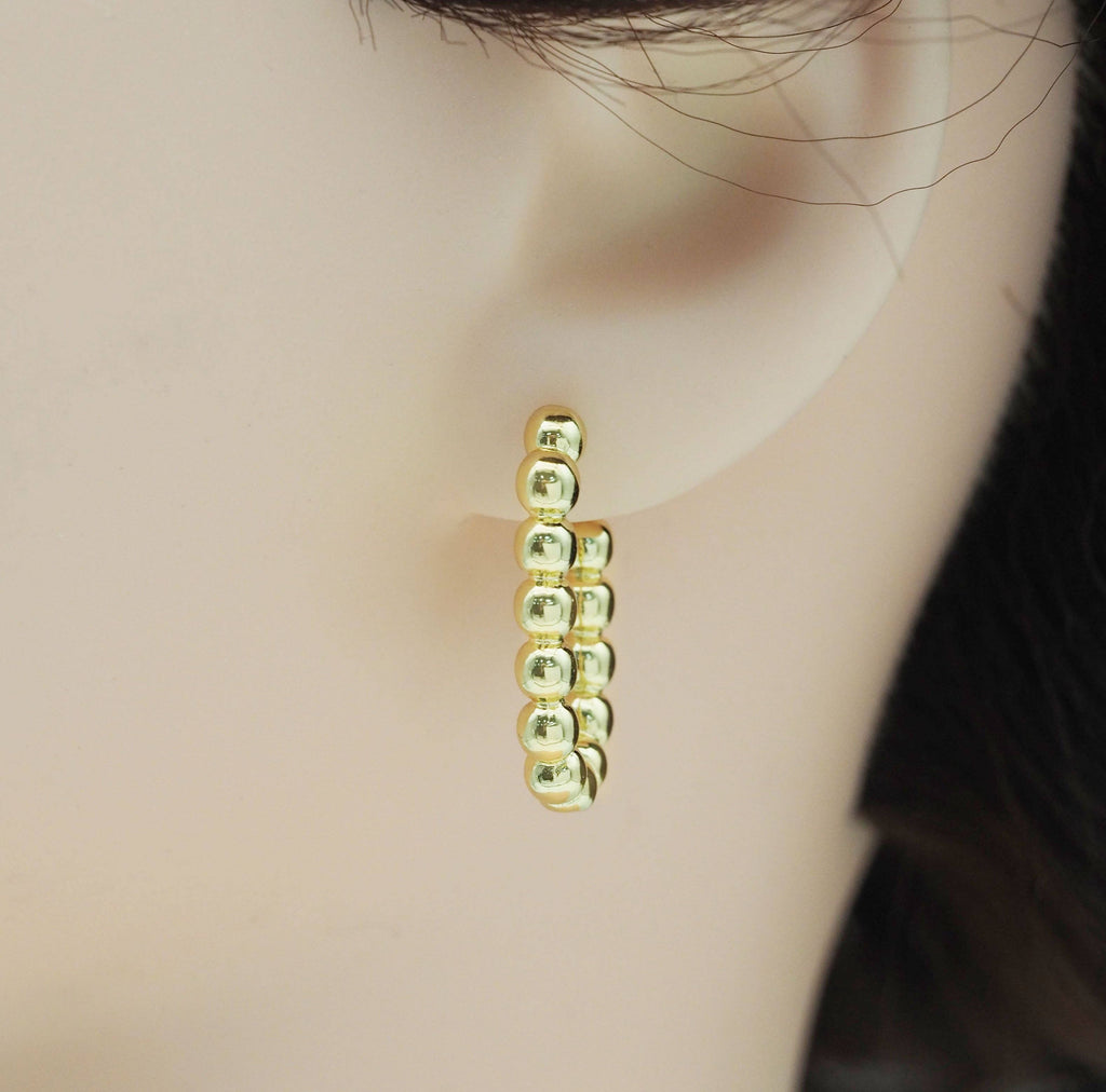 Gold Silver Ball Oval Hoop Earrings, Oval Earrings, Sku#J366