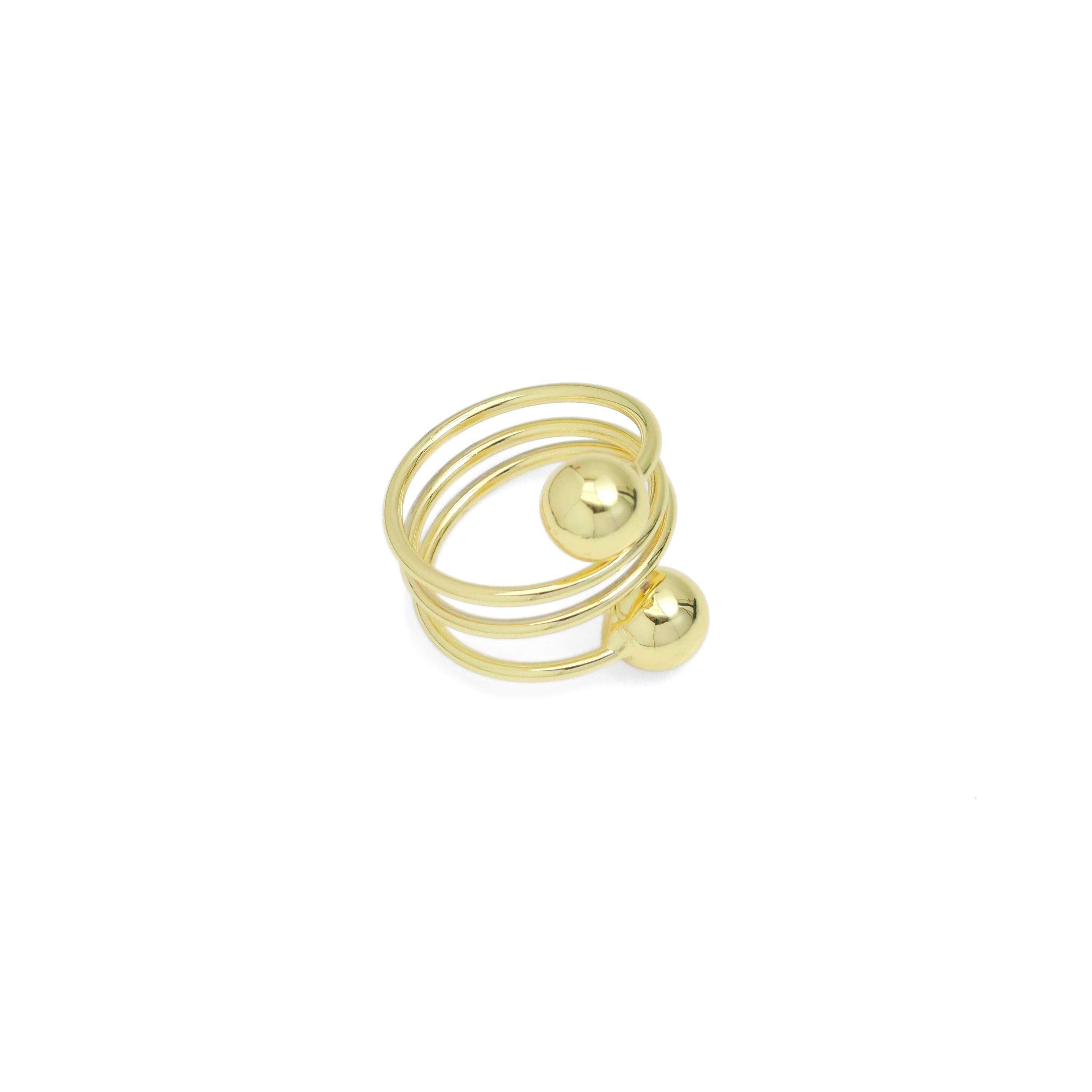 Gold Swirl Line Ball end Adjustable Ring, Sku#JL197