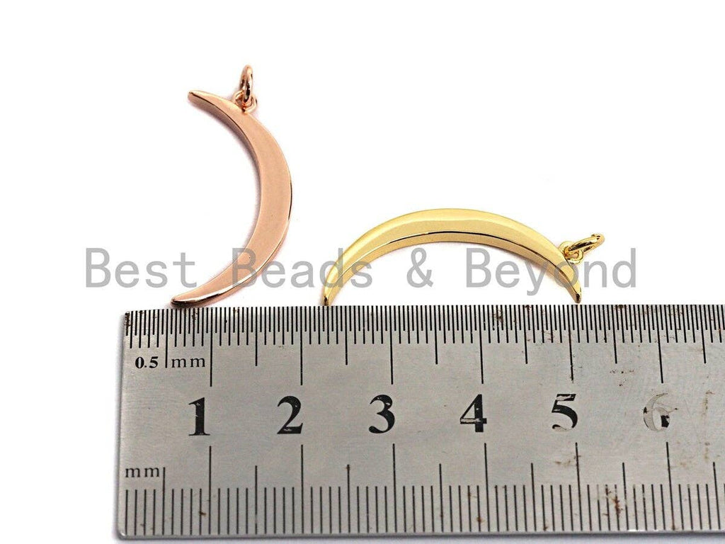 Crescent Moon Pendant, Cubic Zirconia Pendant, Silver/Gold/Rose Gold, 13x29mm, Sku#Z483