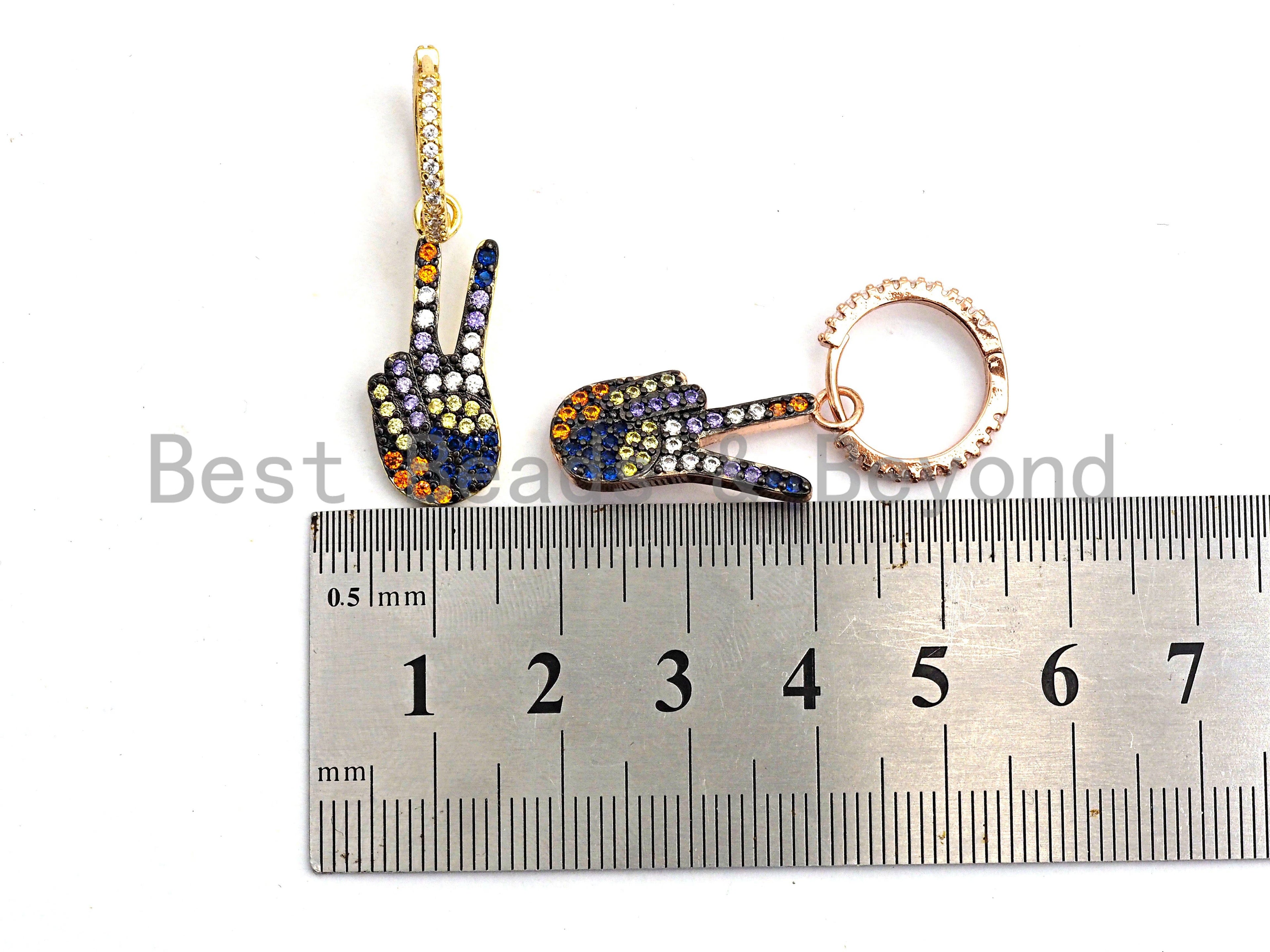 CZ  Victory Sign Hoop Earrings, Sku#J55
