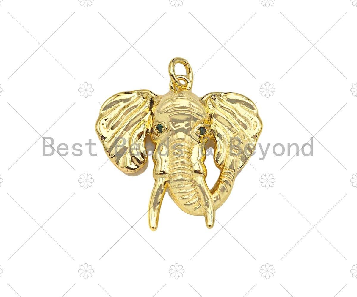18k Gold Filled Elephant Head Shape Pendant, Green CZ Micro Pave Charm, Necklace Bracelet Charm Pendant,25x24mm,Sku#Z1344