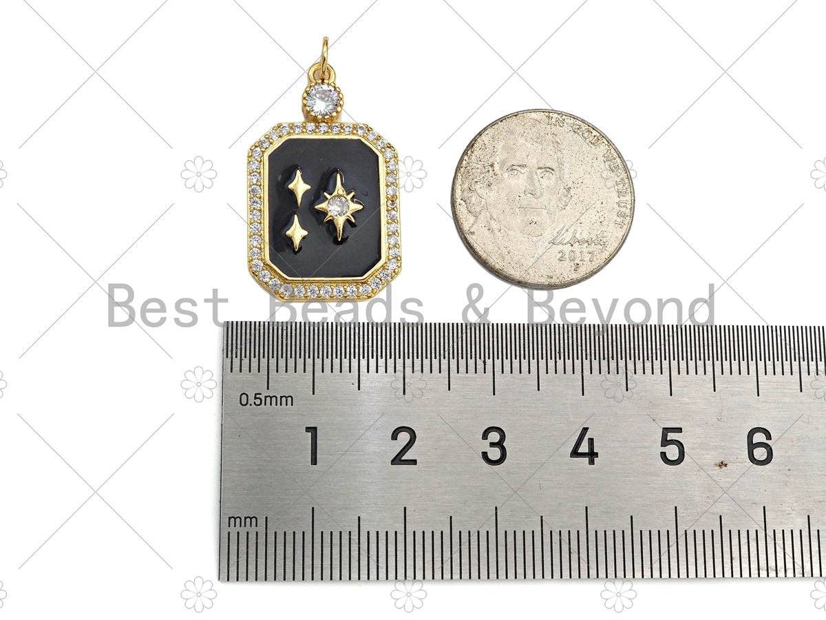 Gold Filled CZ Micro Pave North Star On Colorful Enamel Rectangle Shape Pendant,18K Gold Filled Enamel Charm,17x28mm,Sku#LK360