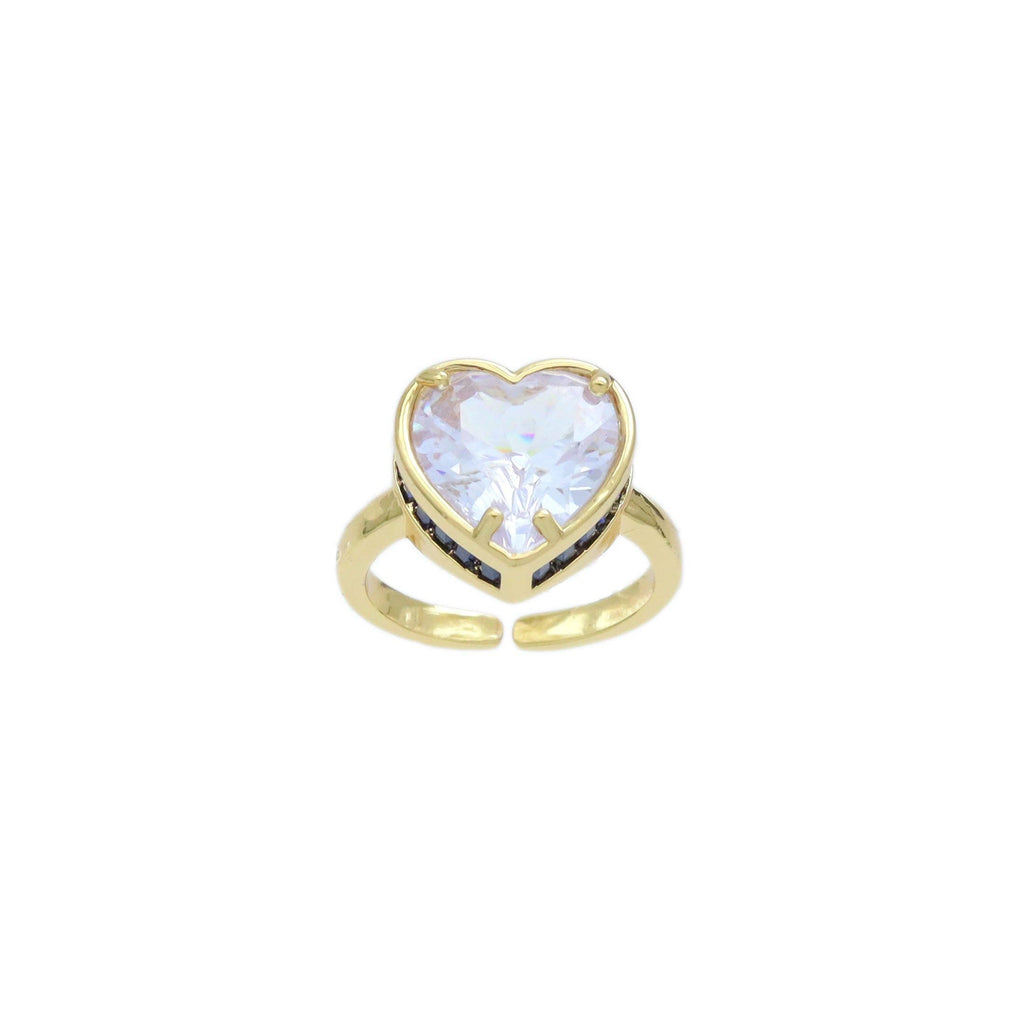 Clear Big Crystal Heart Blue CZ Statement Adjustable Ring, Sku#LX590