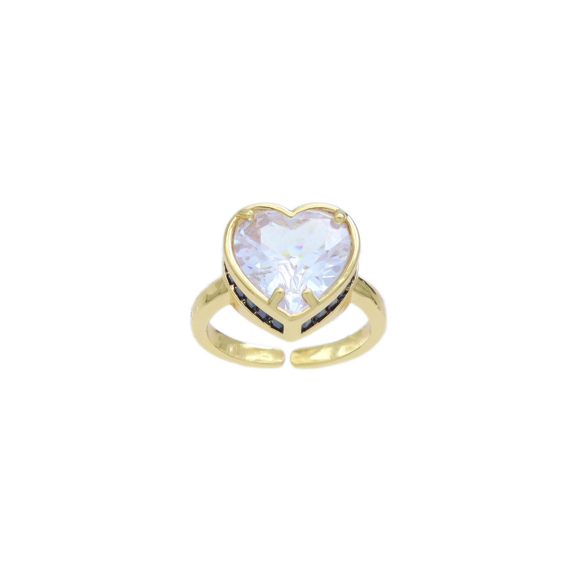 Clear Big Crystal Heart Blue CZ Statement Adjustable Ring, Sku#LX590