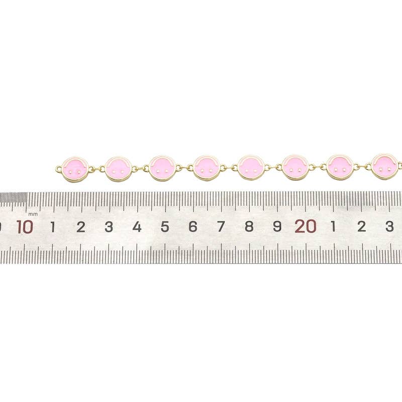High Quality Pink White Enamel Smiley Face Chain,sku#LX212