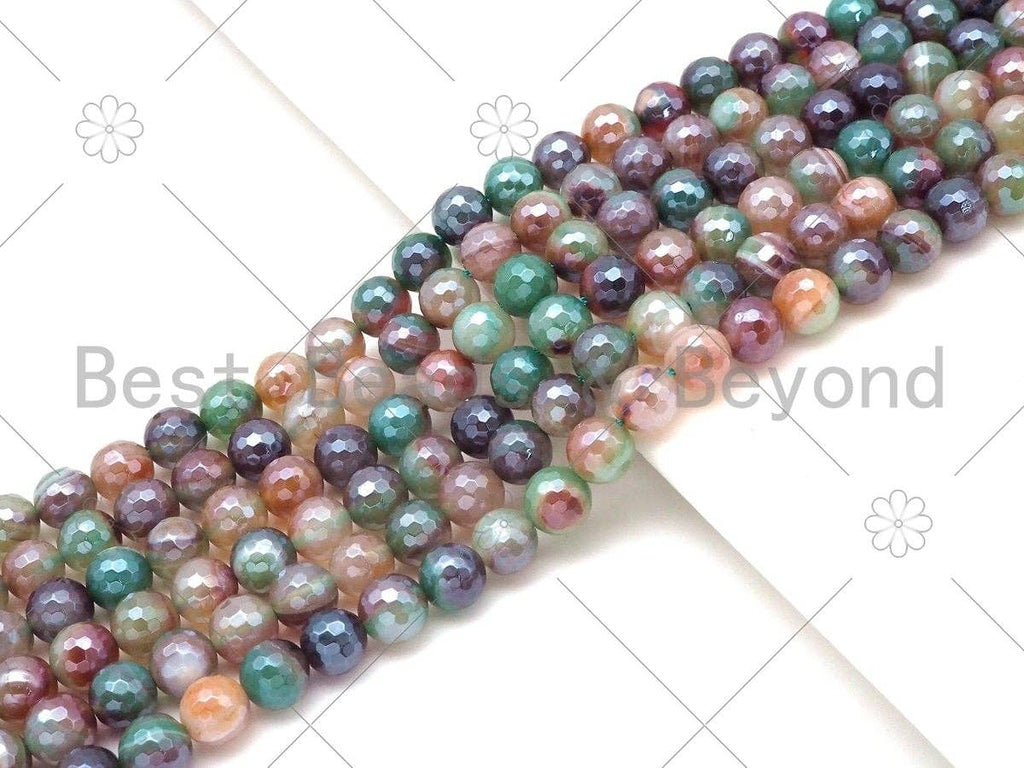 Mystic Natural Green Brown Agate Round Faceted Beads, 6mm/8mm/10mm/12mm Natural Agate Beads, 15.5'' Full Strand, Sku#UA225